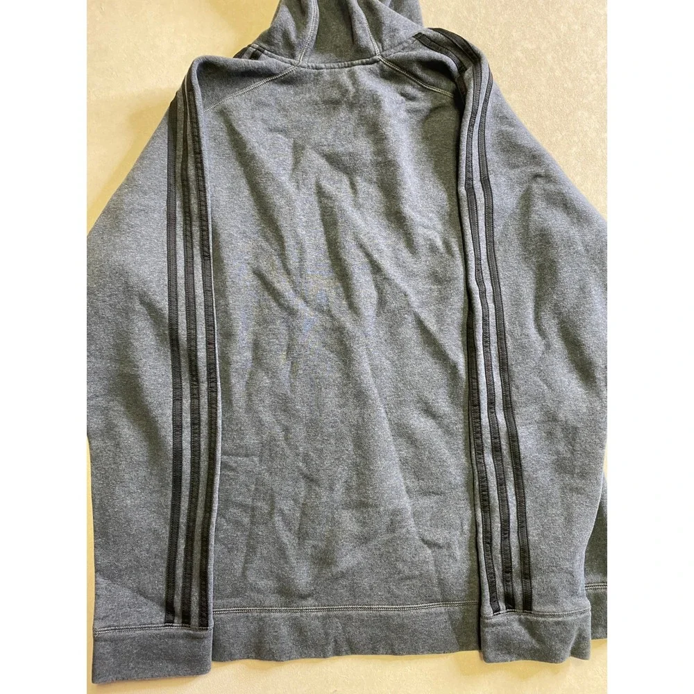 Adidas Mens Heather Gray Pullover Hoodie 3-Stripe Logo Sweatshirt Size L